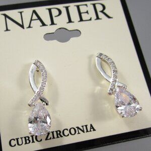 NAPIER Glamorous Silver Clear CZ Stone Twist Drop Earrings**NEW!